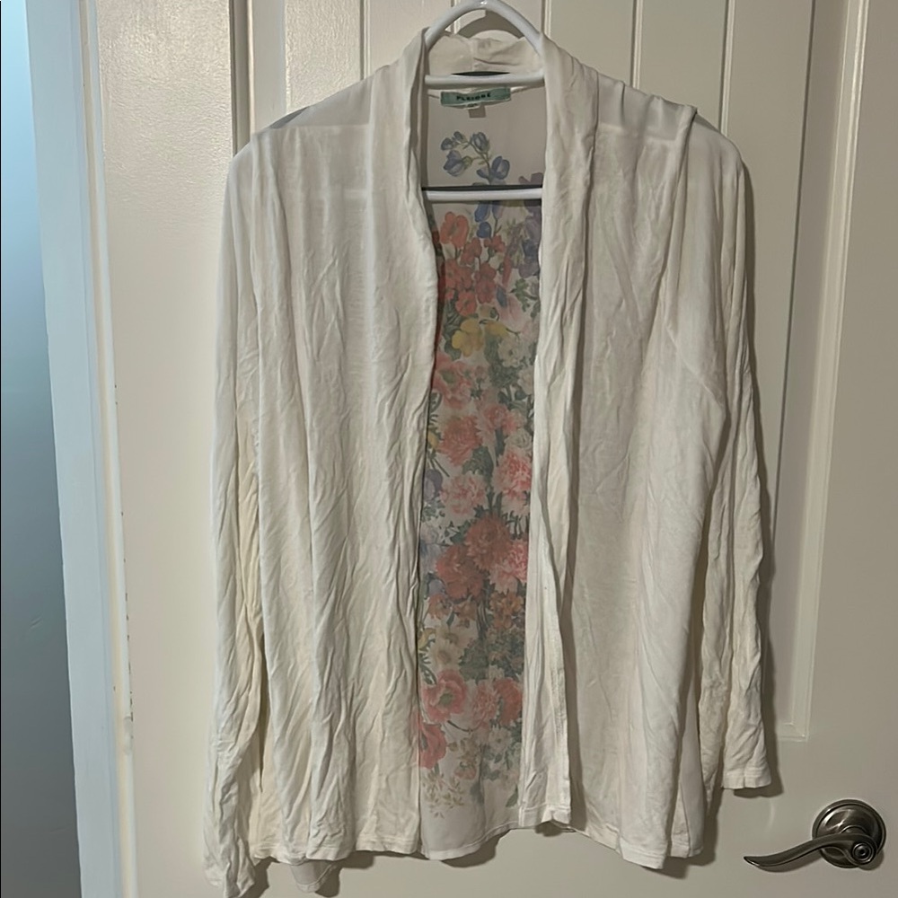 Pleione White Cardigan with Floral Design